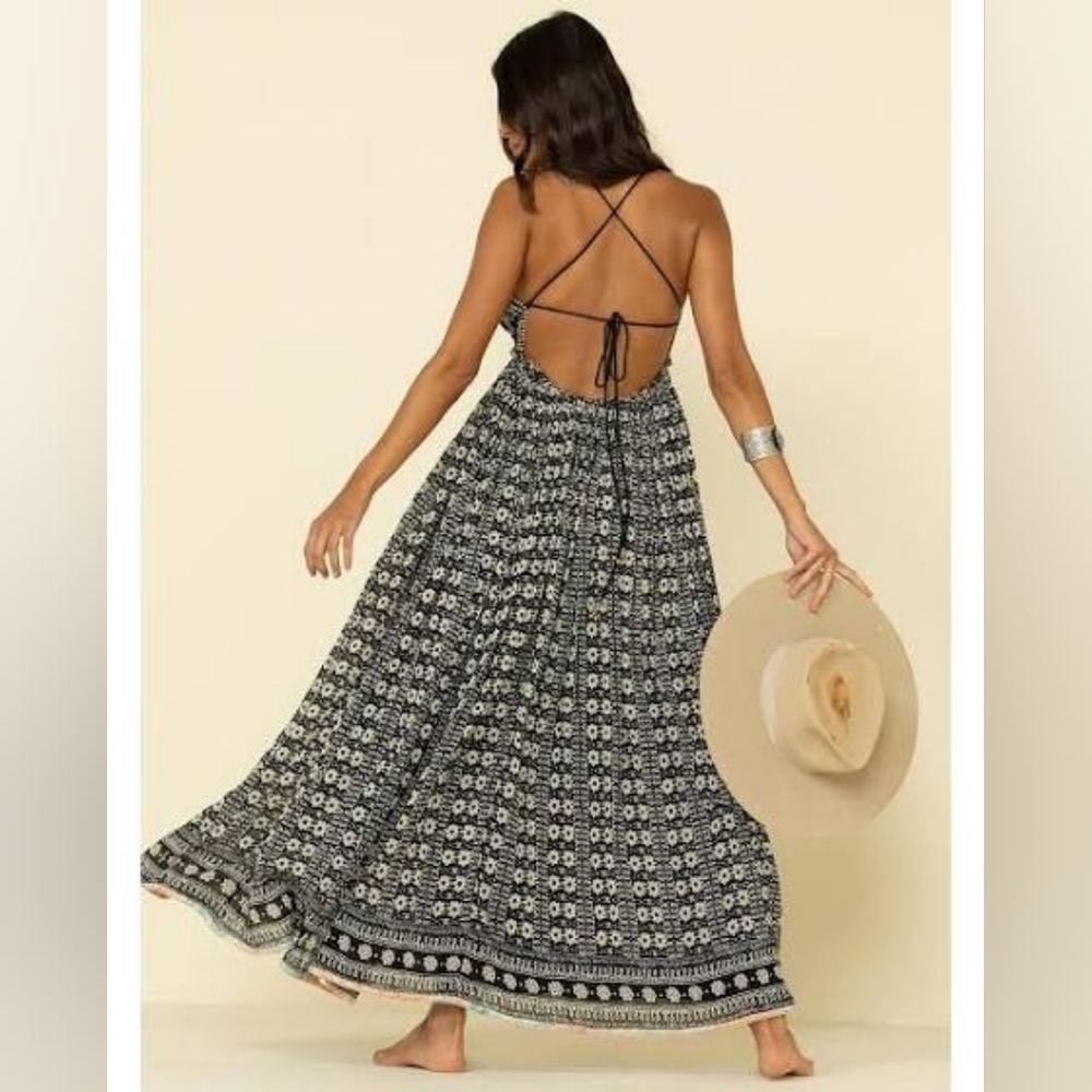 Free People Good Vibes Embroidered Cotton Long Maxi DRESS One Size - Picture 2 of 14